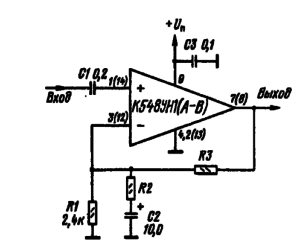 Принципиальная схема линейного усилителя (несимметричное включение микросхемы К548УН1 (А-В)
