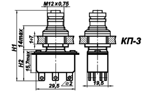 Габаритные и присоединительные размеры переключателя КП-3